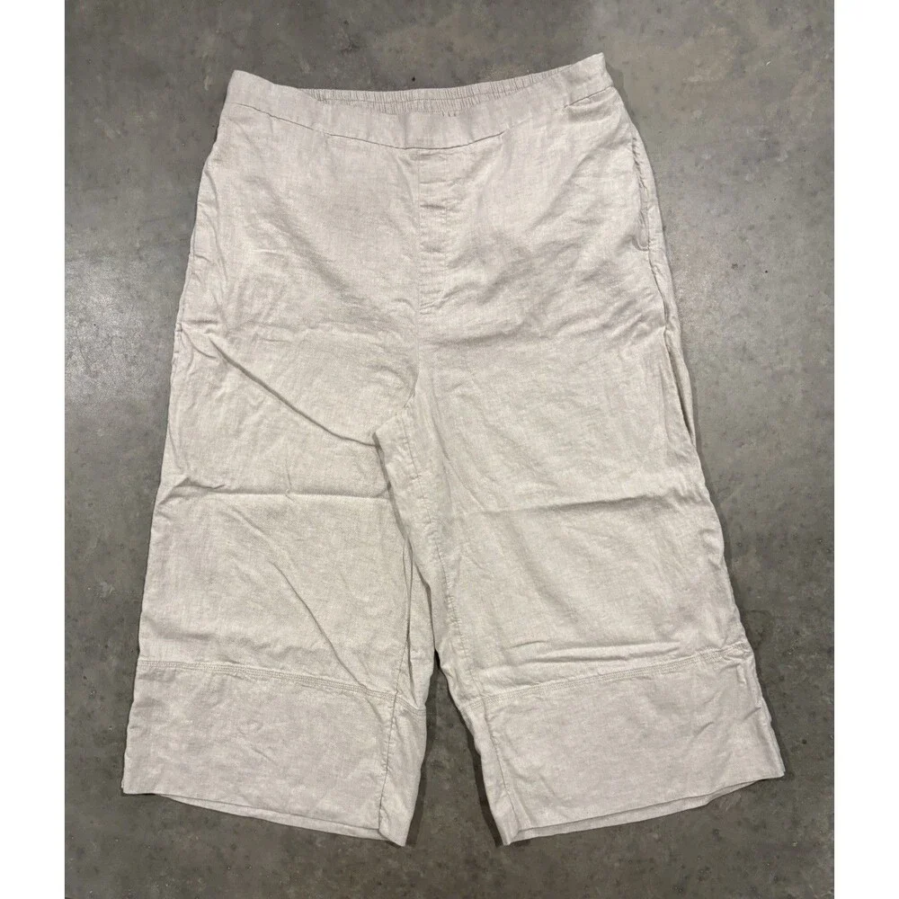 Banana Republic Linen Blend Wide Leg Cropped Pants Beige Women’s XL Casual